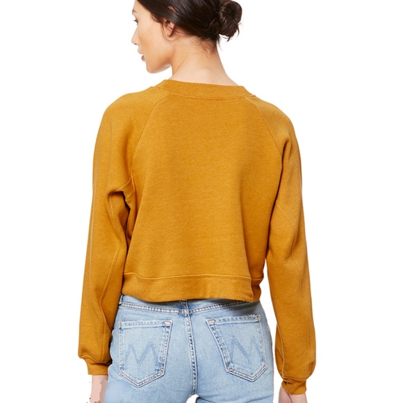 Spicy-Mustard Cropped Crew Cotton Fleece Pullover - Picture 3 of 4